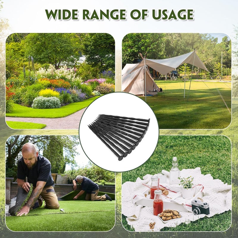 Garaook Landscape Edging Stakes, 200 Pcs 8" Plastic Garden Spikes, Spiral Nylon Anchoring Spikes for Paver Edging, Weed Barriers, Artificial Turf, Tent, Grass Pathway and More, Black - Image 2